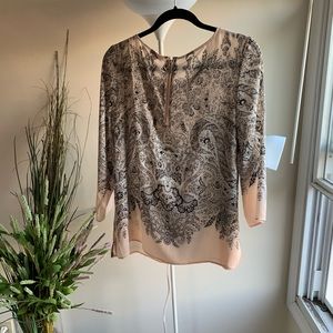 NWT pink and gray printed blouse work back zipper